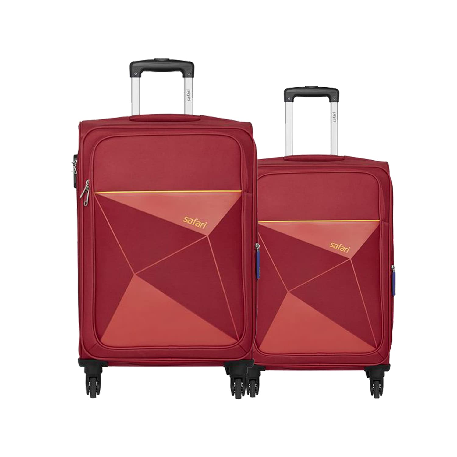 SafariPolyester Soft 4 Spinner Wheels Suitcase Set-Pack of 2 (Prismaml4Wred_Red), 47 Cm