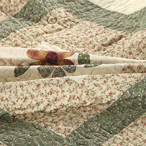 Vctops 2-Piece Elegant Floral Patchwork Pillow Shams Queen Size 100% Cotton Quilted Decorative Pillow Shams Set thumb #4