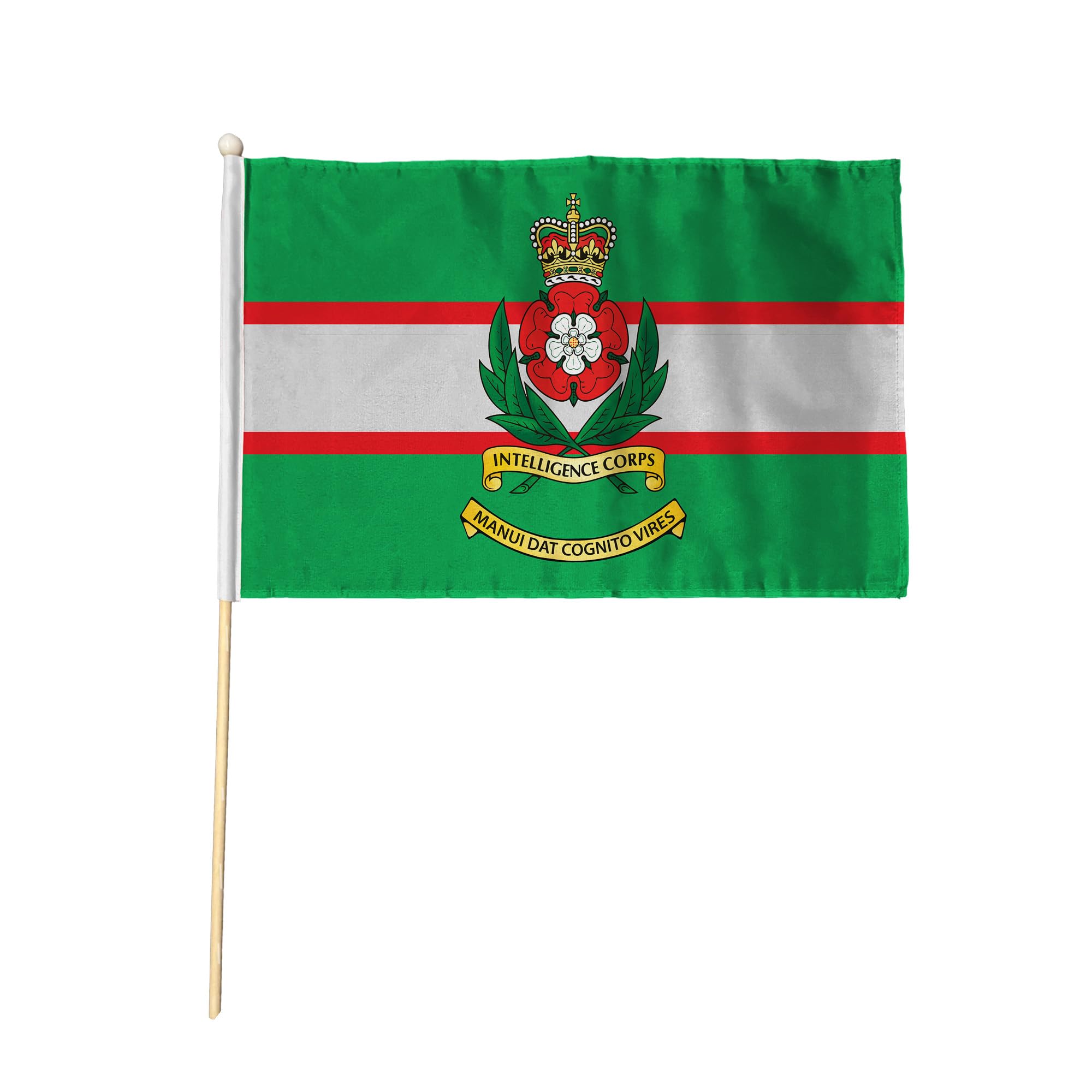 Flagtex Intelligence Corps Int Corps Pack of 2 Hand Waving Flag (9x6 Inch) - Premium Wooden Stick Hand Flag 9x6 Inch Natural Wood Pole British Army Regiment Events Parades