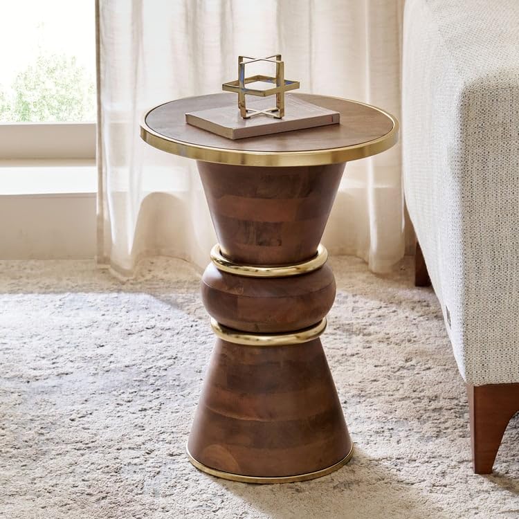 Image of Home Centre | ECLAT Mango Wood Top Accent Table | Table for Home | Walnut | 1 Year Warranty