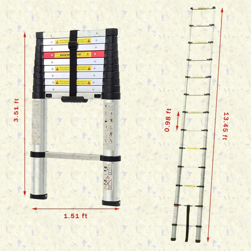 50% Off Discount 13.5FT Extra Strong Aluminum Telescoping Ladder, Newly Telescopic Extension Ladder, Strongest 430lbs Capacity