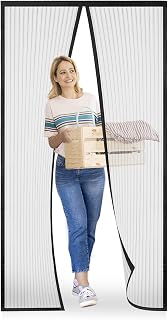 Fliegengitter Tür 145x215cm, Meet Beauty Fliegengitter Balkontür Schwarz, Magnet Insektenschutz für Einfache Montage Ohne Bohren