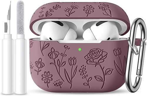 Funda para AirPods Pro 21 con kit de limpieza, bonita flor de rosa grabada de silicona suave compatible con Apple AirPods Pro 2Airpod Pro funda con