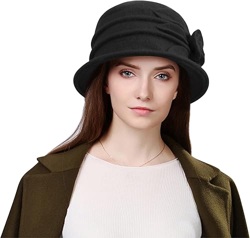 Miniatura 2 de Sumolux Sombrero de boina para mujer, estilo francés, vintage, floral, de lana, Cloche, clásico, de invierno, 1920