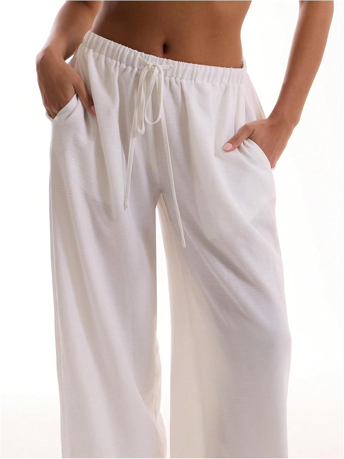 Womens Linen Pants Wide Leg Loose Cotton Swimsuit Coverups Summer Pants Beach Vacation Outfits - Image 4