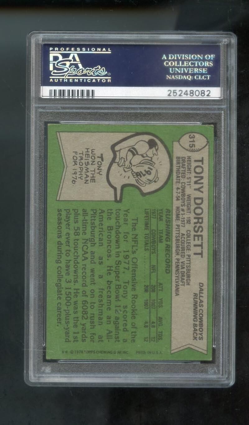 1978 Topps #315 Tony Dorsett ROOKIE RC PSA 4 Graded Football Card NFL Cowboys