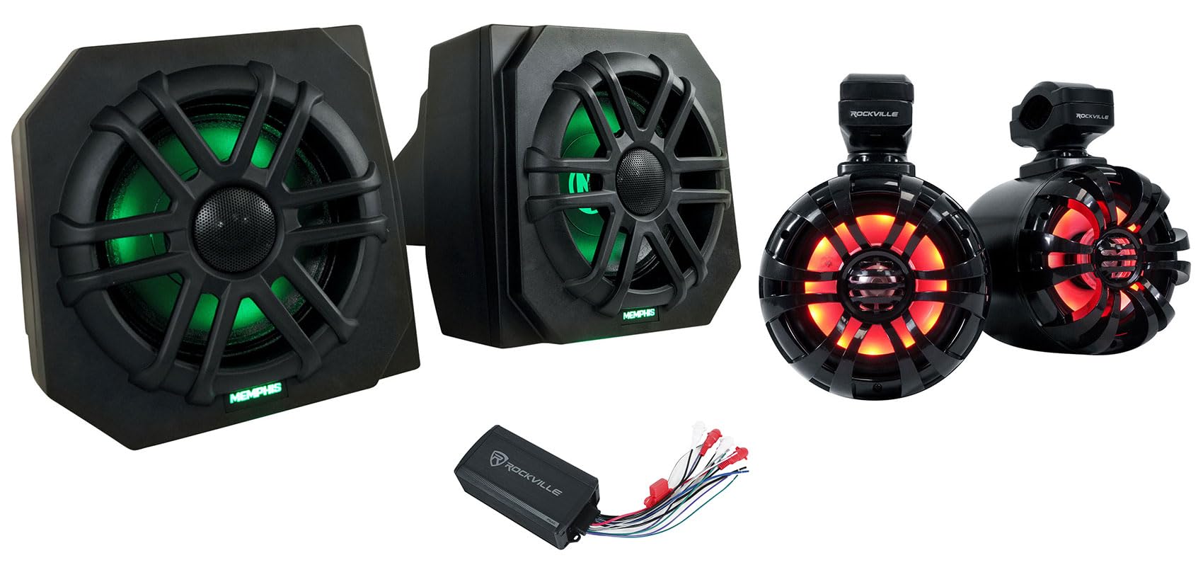 Audiosavings Bundle: (2) Memphis Audio RNGR65FE Speaker Pods for 2013-17 Polaris Ranger Bundle with (2) Rockville WB50KLS Black 5.25