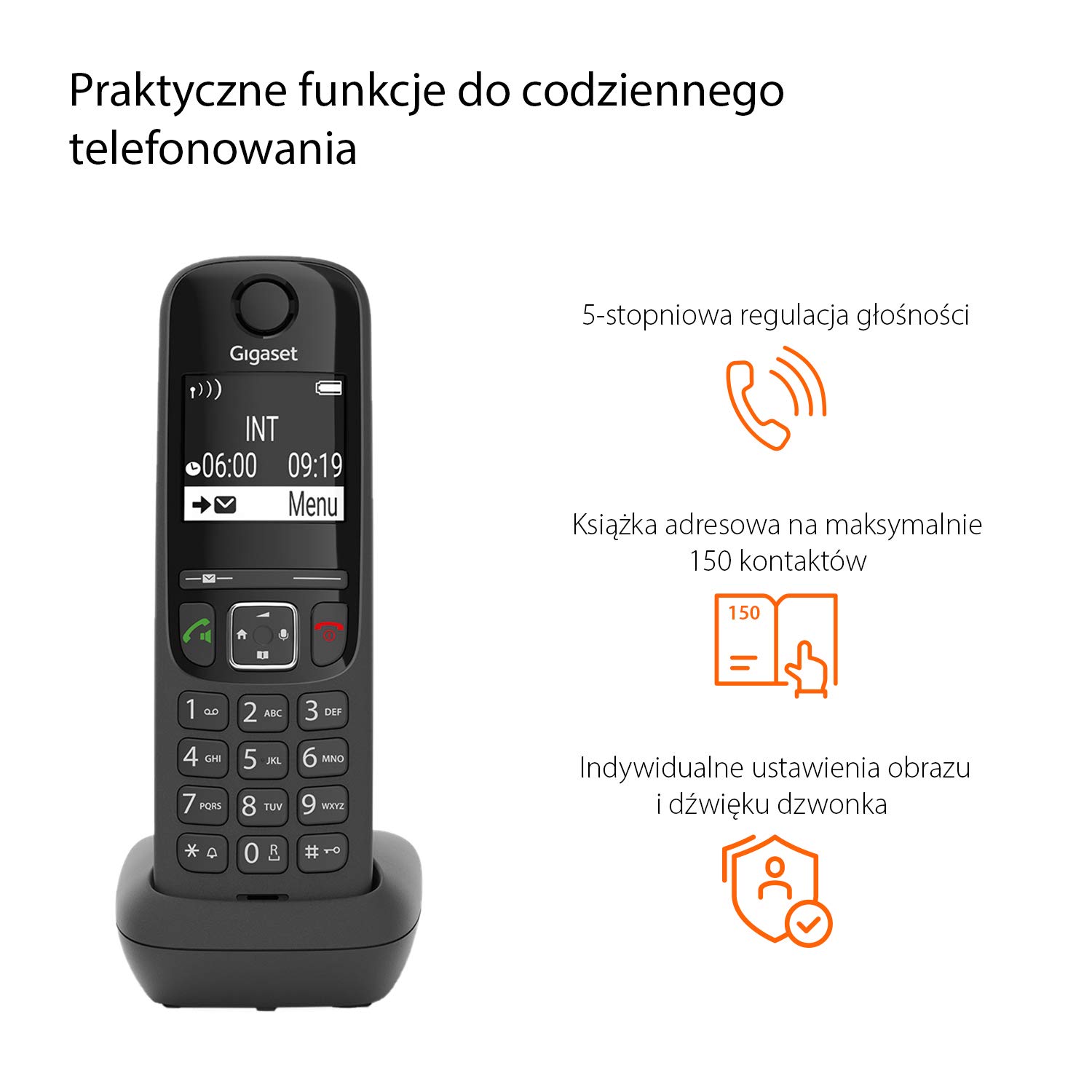 Gigaset A690 - Teléfono inalámbrico con auriculares sin contestador automático - Pantalla de contraste con modo Jumbo, calidad de sonido excelente, perfiles de audio ajustables