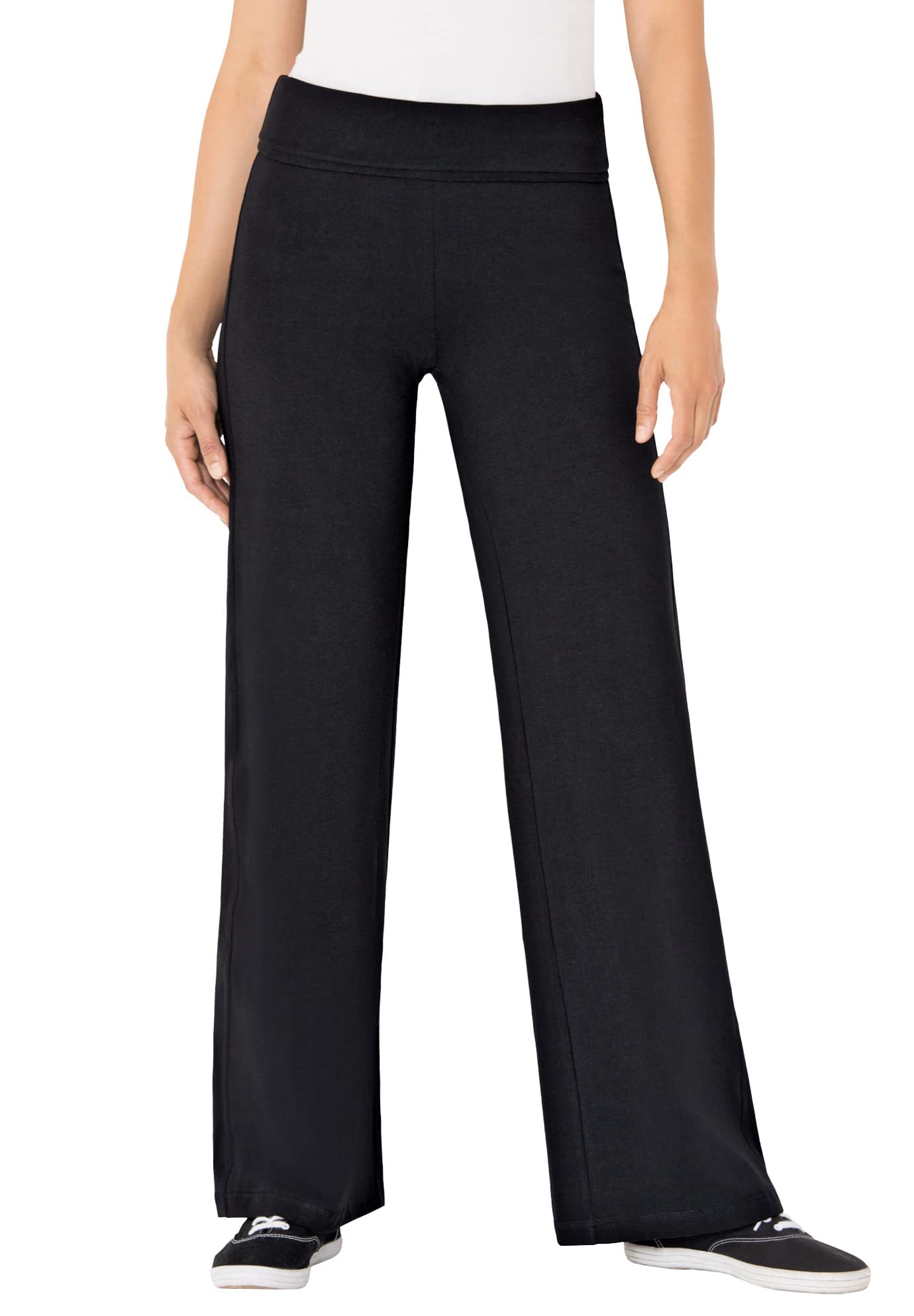Woman Withinwomens Plus Size Petite Stretch Cotton Wide Leg Pant