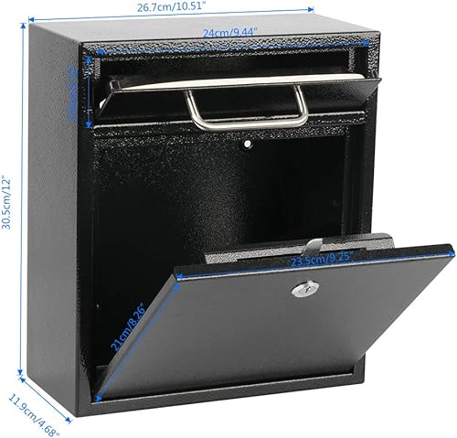 Miniatura 3 de KYODOLED Buzones de correo de acero con cerradura de llave para exteriores, buzón de pared con bloqueo, caja de seguridad para llaves, 12 pulgadas