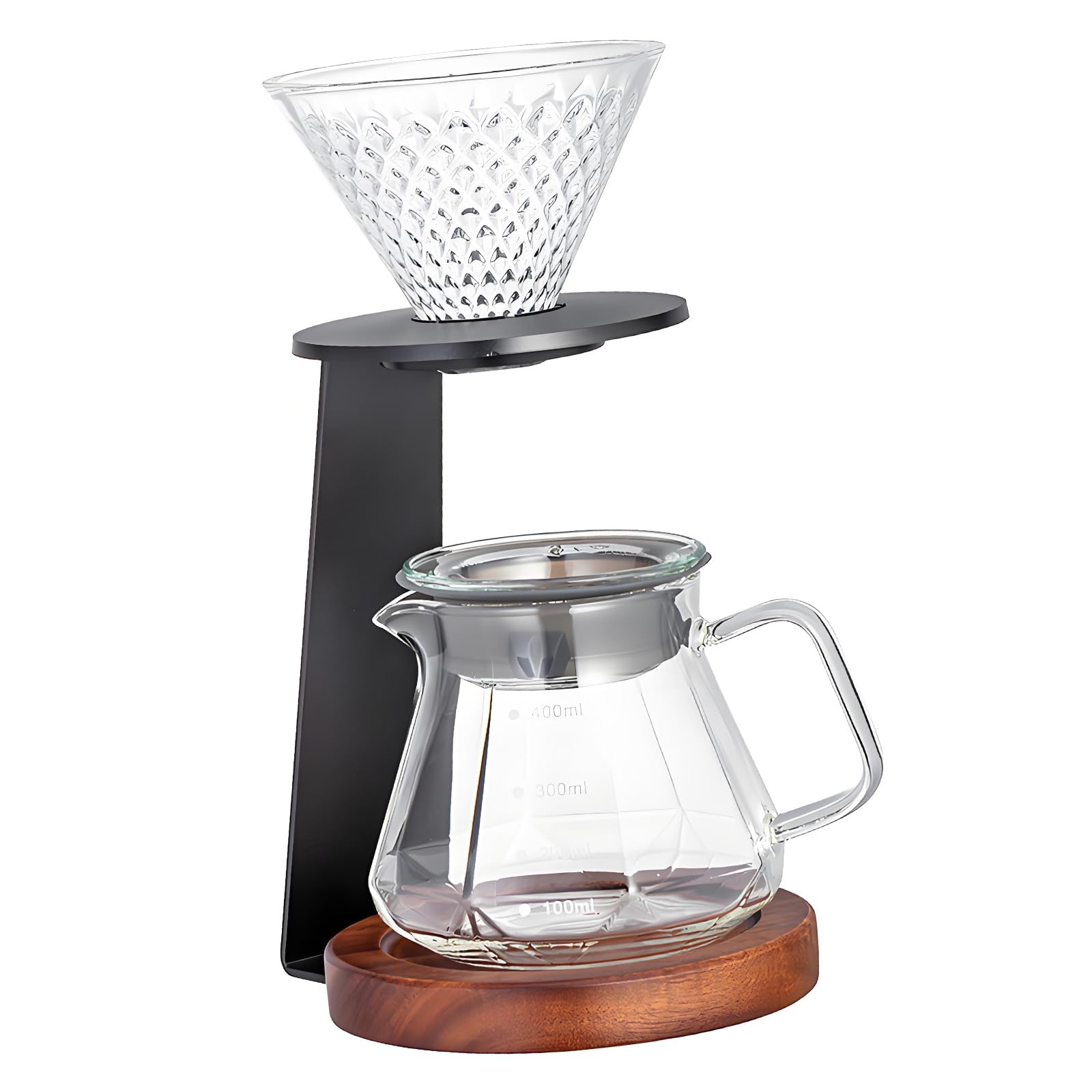 Robusto Set Supporti per gocciolatore per caffè con Struttura in Metallo Include Bicchieri in Vetro, Accessori per Macchina da caffè con Base in Legno, Supporto per Macchina per Gocce a Mano