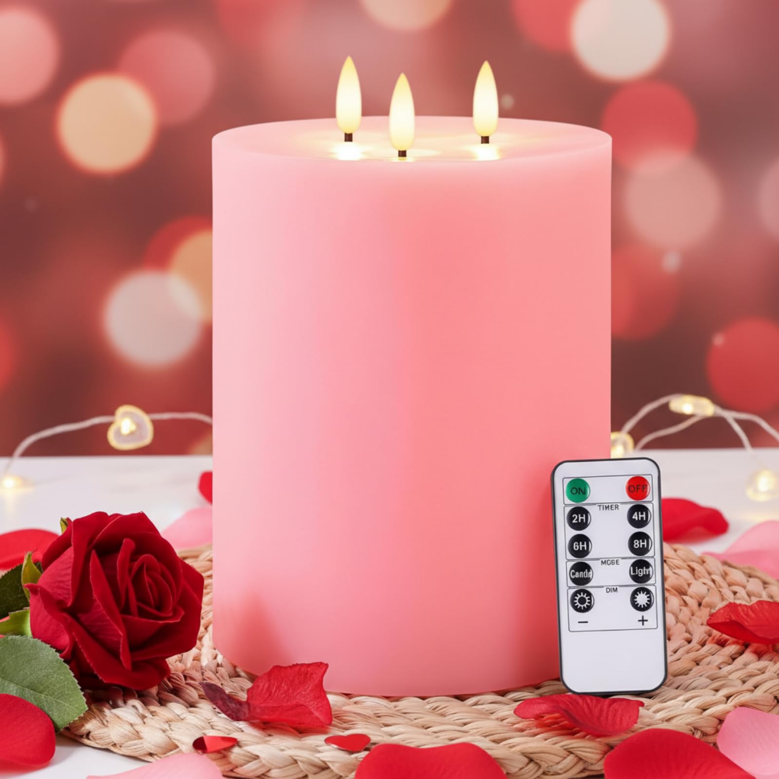 Retisee 1 Pack Pink Extra Large Flameless Candles 6'' x 8'', Classic