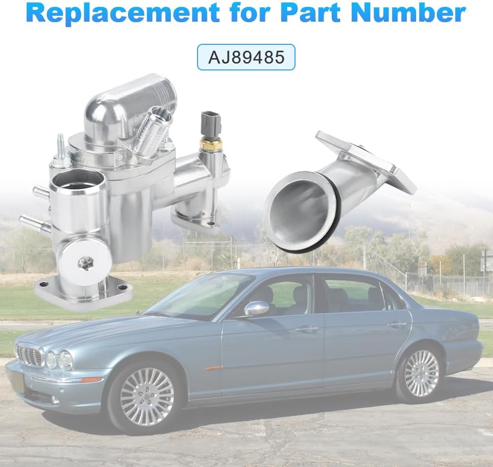 Aluminum Engine Coolant Thermostat Housing Compatible with Jaguar Vanden Plas 2004-2005 S-Type 2003-2005 XJR 2004-2005 XJ8 2004-2005 Super 2005 Replacement for AJ89485