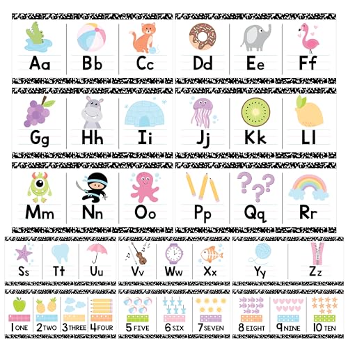Hadley Designs Alphabet for Classroom Wall Decor - ABC Posters for Classroom Wall Chart Preschool & Kindergarten, ABC Letters & Number Line Elementary, Alphabet Cards, Pastel Classroom Decor