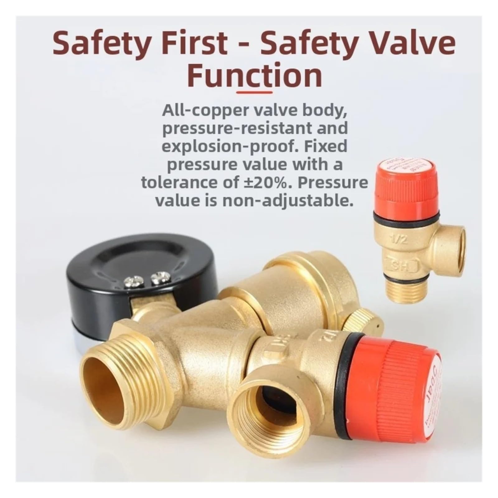 Valvola a sfera, 1/2 ''3/4'' 1'' Gruppo Di Sicurezza Caldaia Valvola In Ottone Limitatrice Pressione Con Manometro For Il Riscaldamento Scaldabagno(1 inch)