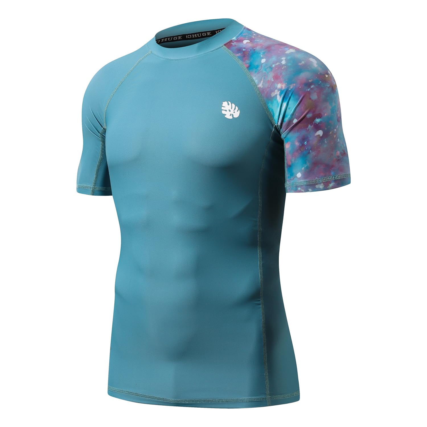 HUGE SPORTS Maillot de Natation pour Homme Rash Guard à Manches Courtes Compression Séchage Rapide, S
