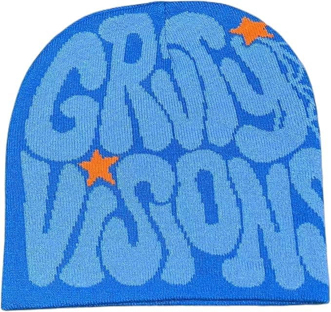 Image of Printed Beanie Hat, Beanies Y2K Winter Hats Streetwear Skull Cap Double-Layer Knitted Beanies Warm Knit Beanie, Hip Hop Streetwear Clothing