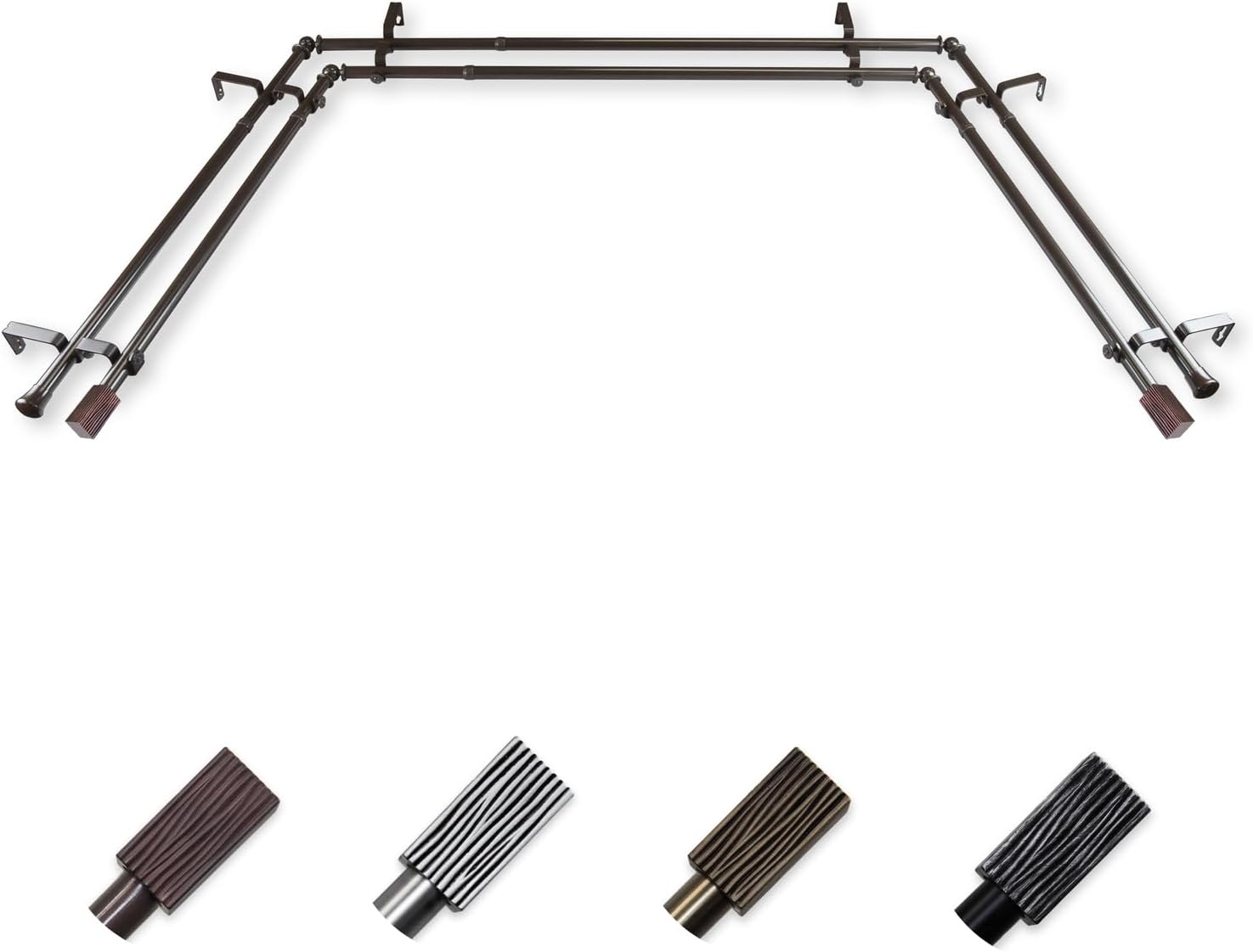 Wood 13/16" Bay Window Double Curtain Rod Cocoa