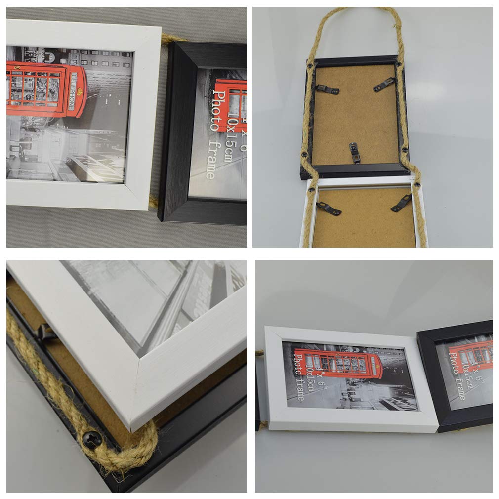 EdenseeLake 4x6 Collage Picture Frame Set, 8 Opening Vertically Hanging Rope Photo Frames for