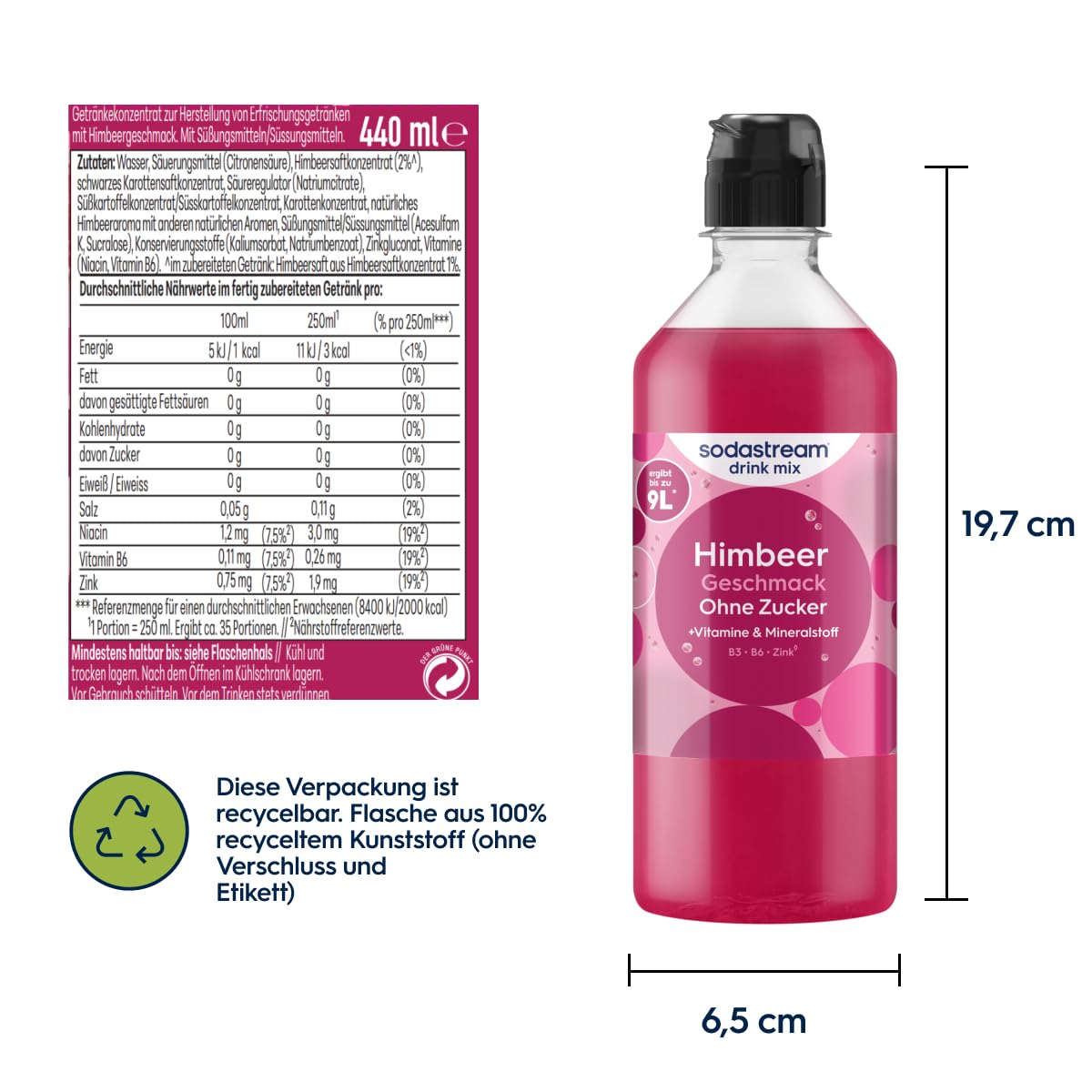 Sodastream drink mix Himbeere ohne Zucker – zuckerfreier Sirup für gesprudeltes & stilles Wasser, 4er Pack (4 x 440 ml), mit Vitamine & Mineralstoff, ergibt bis zu 9L Fertiggetränk
