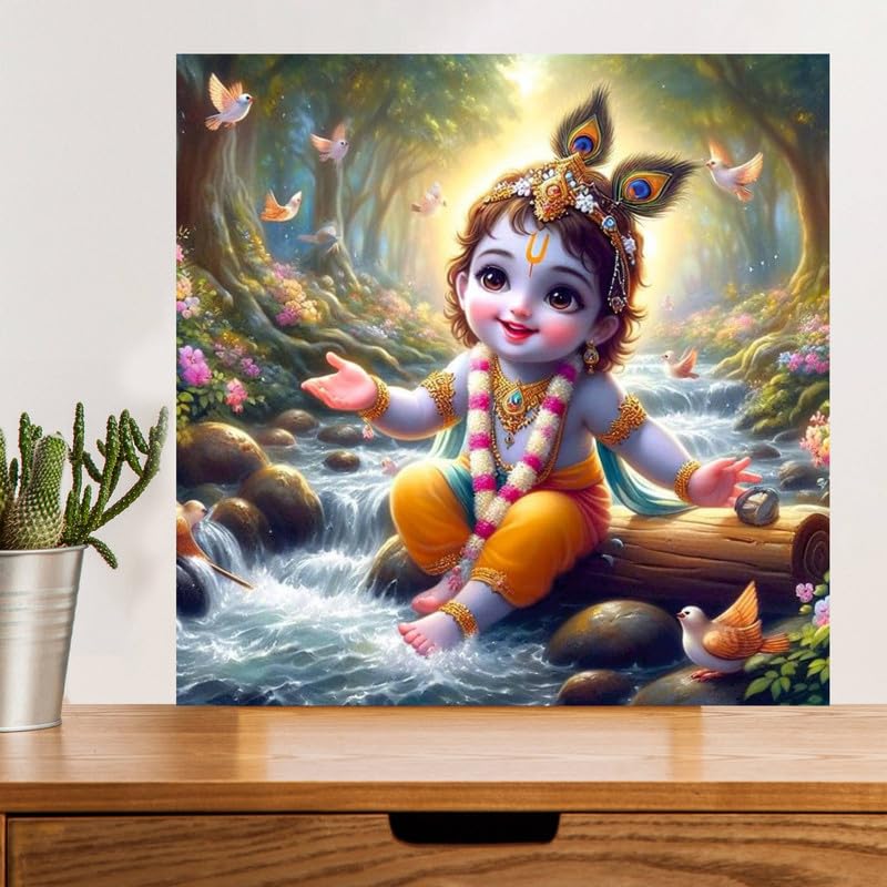 Image of British Terminal Cute little Bal Gopal Baby God Krishna| Kanha Ji | Laddu Lord Makhan Chor Painting Religious Poster for Pregnant Women for wall (matt thin vinyl,sticker,multicolor,unframed)| bj303