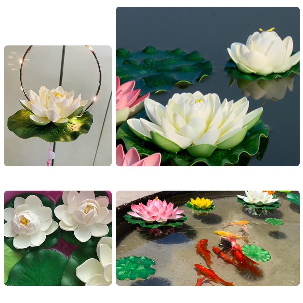 Zasvec - 5 Nénuphars Flottants Blancs Lotus Artificiels Pour Bassin, Piscine Ou Déco D'Intérieur