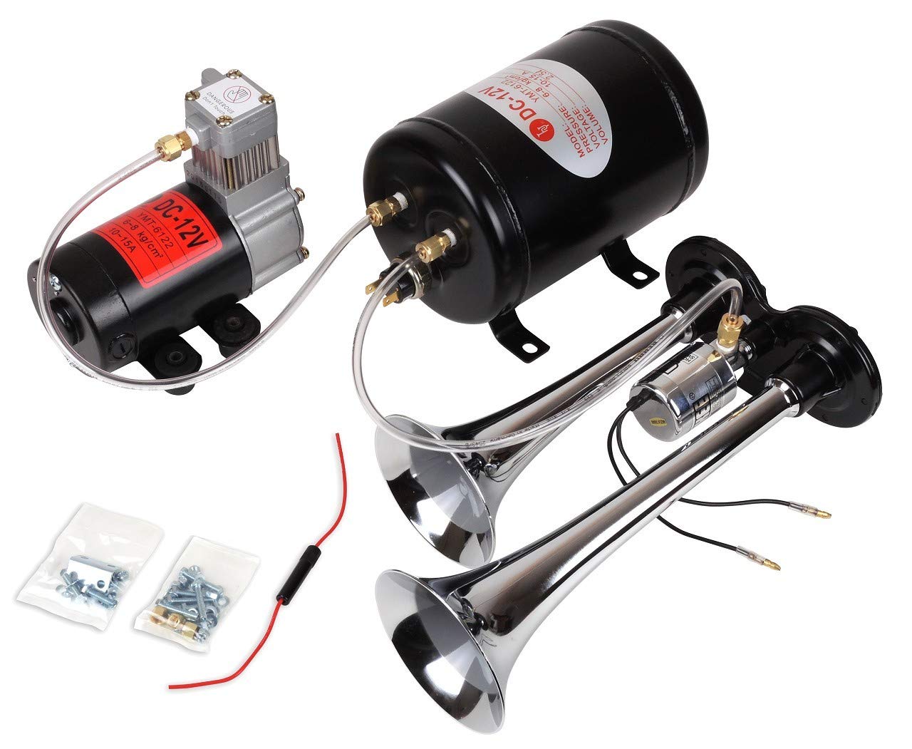 Hansen Styling Parts Boots Doppelhorn 30/23 cm mit Kompressor und Lufttank - 12 Volt - Frequenz 420/380 Hz - Lautstärke 125 db - Druck 6-7 bar