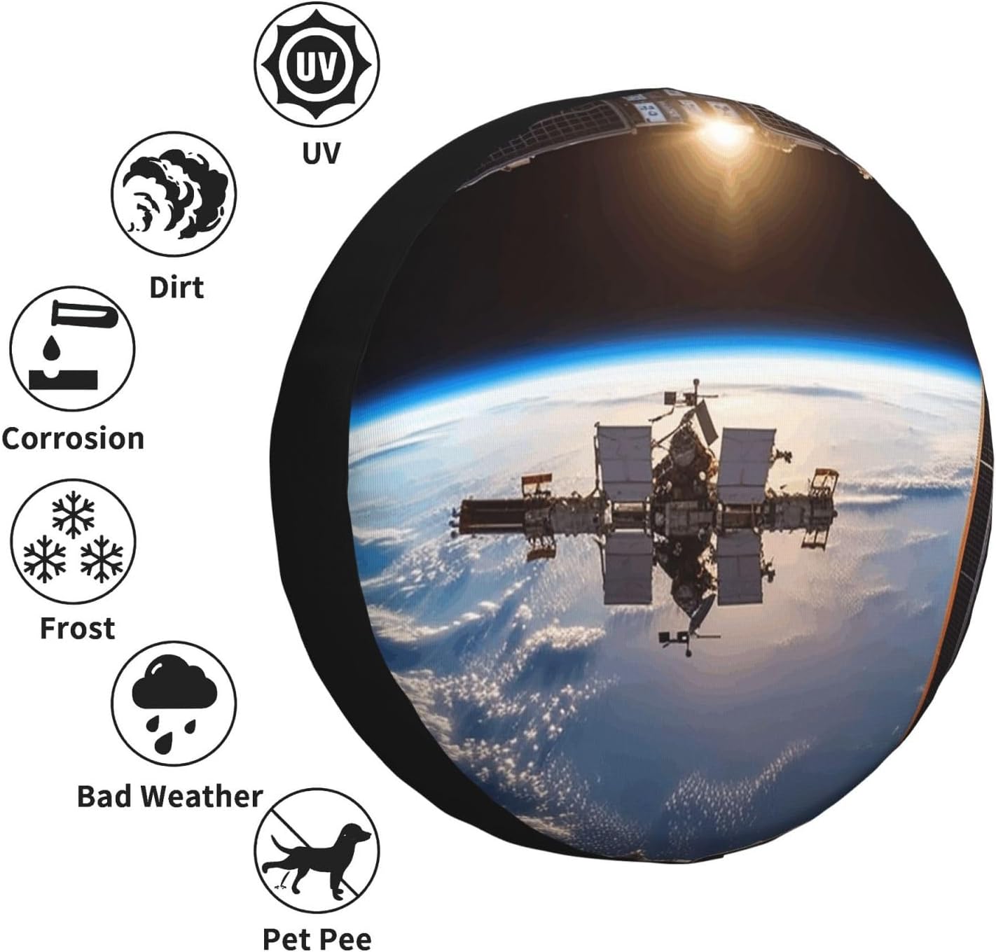 International Space Station Picture Spare Tire Cover, Waterproof Dust-Proof Universal 14 Inch Wheel Protectors Camper Tire Cover Fit for Rv Trailer Truck SUV Travel Trailer Accessories image 5