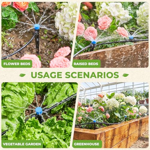 Image of HIRALIY 50FT Drip Irrigation System Kit, Quick-Connect Garden Watering System with 10FT Main Hose and 40FT 1 /4 inch Tubing, Adjustable Drippers for Patio Pots, Container Gardens & Small Raised Beds