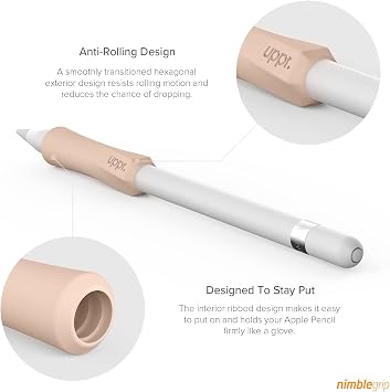 UPPERCASE Designs NimbleGrip Premium Silicone Ergonomic Comfort Grip Holder, Dual Sided Design, Compatible with Apple Pencil Pro, USB-C, 2nd Generation, 1st Generation (1 Pack, Beige)