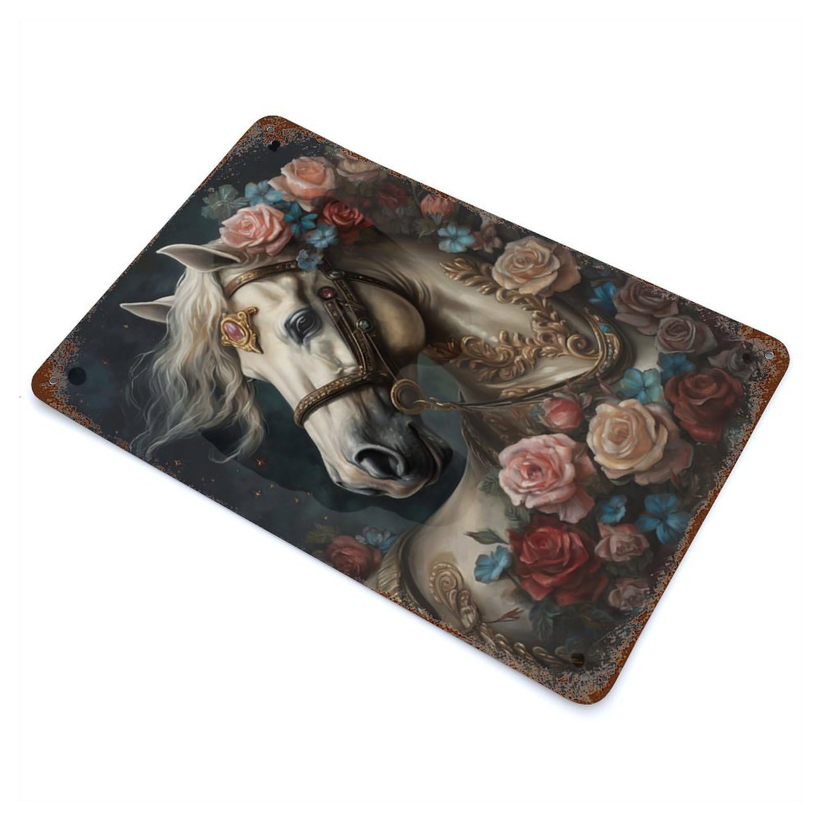 Rust Effect Fantasy Carousel Horse Vintage Rust Metal Sign 11.8"x7.9", Classic Wall Plaque for Shed, Workshop And Garage Wall Decor