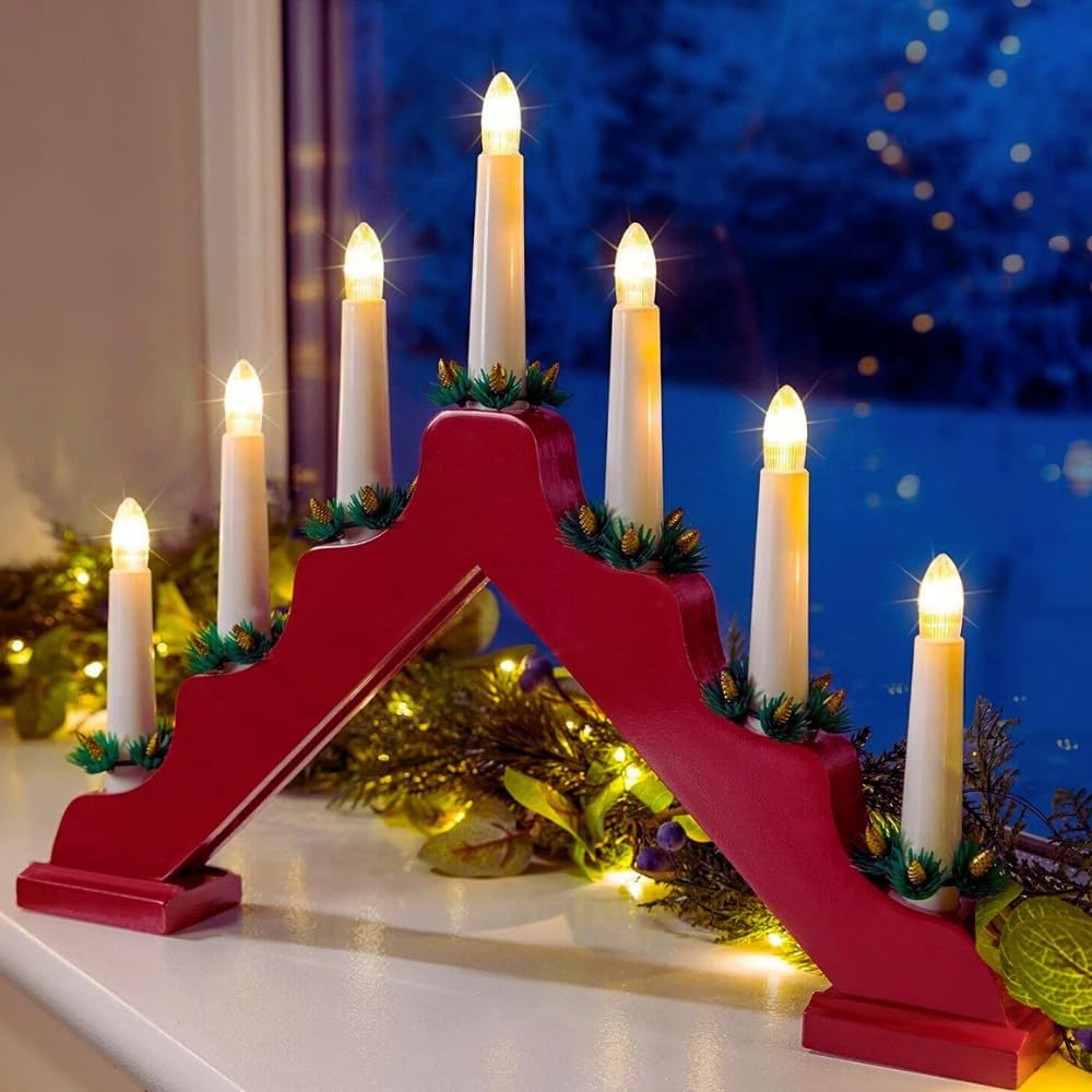 Traditional Wooden Christmas Candle Bridge Window Decor Arch 7 Warm