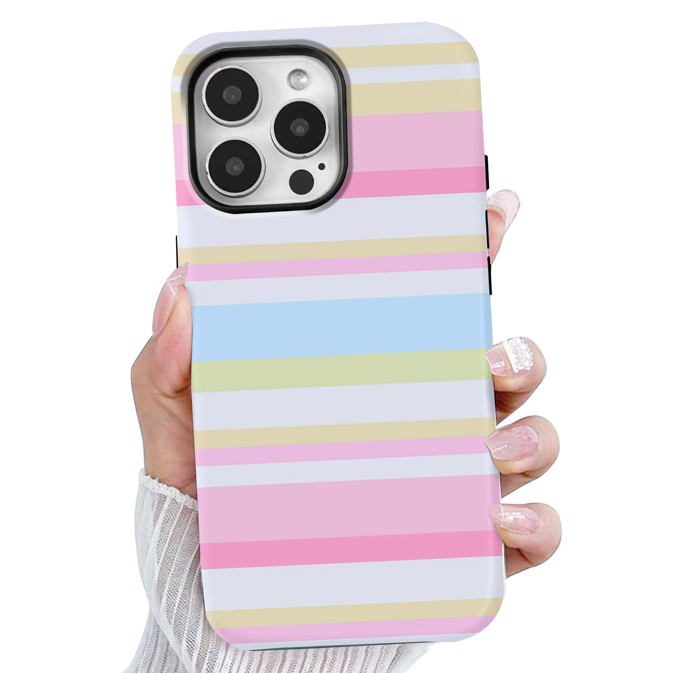 for iPhone 16 Pro Max Case, Frosted Matte 2-Layer Striped Phone Case