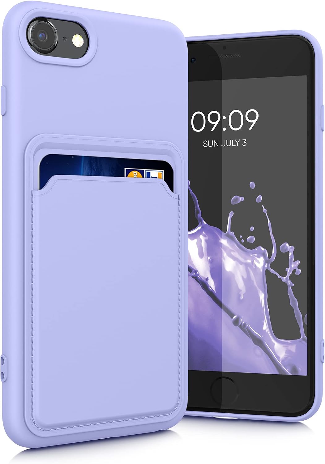 kwmobile Case Compatible with Apple iPhone SE (2022) / iPhone SE (2020) / iPhone 8 / iPhone 7 - Soft TPU Phone Cover with Credit Card Holder Slot on Back - Lavender