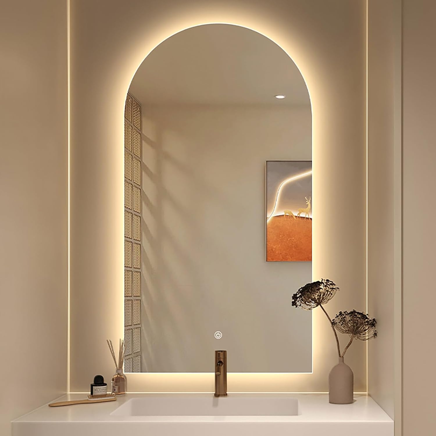 CENAP Arch Bathroom LED Mirror With Light 40x60cm Arch Light Up Mirror For Bathroom Wall Mounted Vanity Mirror Dimmable 3 Color 50x80cm Smart Bathroom Light Arch Mirror (Size : 50x80cm/19.7x31.5i