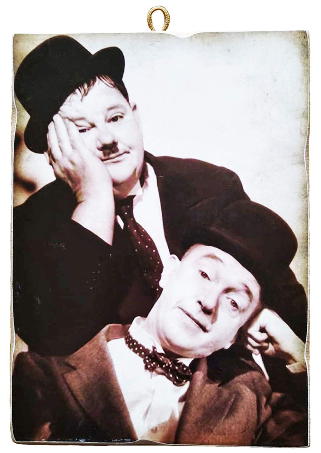 Kustom Art Multi-Color Vintage Stan Laurel Oliver Hardy (Stan Laurel Oliver Hardy) Collectible Picture Print On Wood. Made In Italy