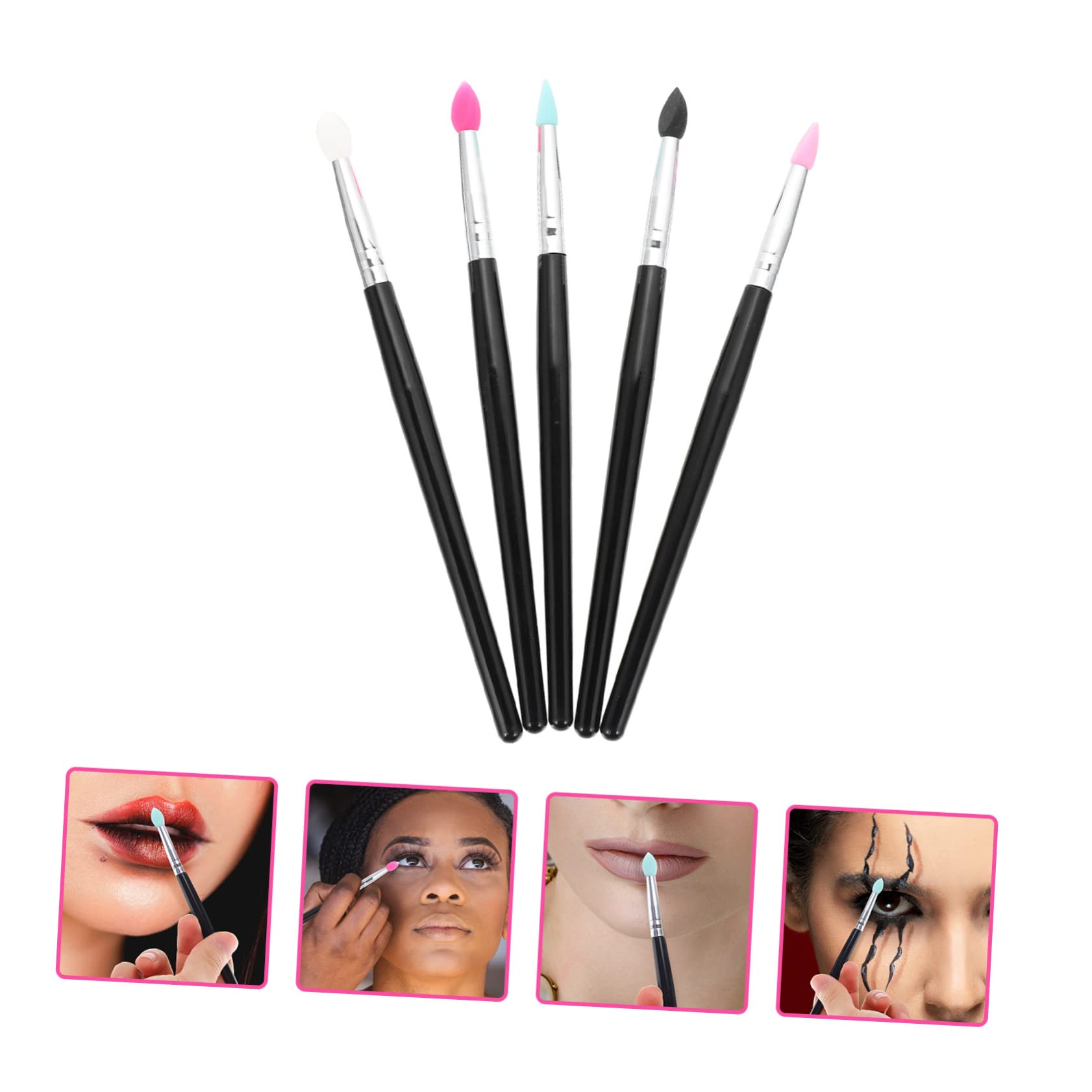 FOMIYES Set Di 5 Pennelli Per Il Trucco in Silicone Applicatore Per Rossetto E Ombretto Per Donna Facili Da Pulire Portatili Per Uso Domestico E in Salone 5 Pezzi*5