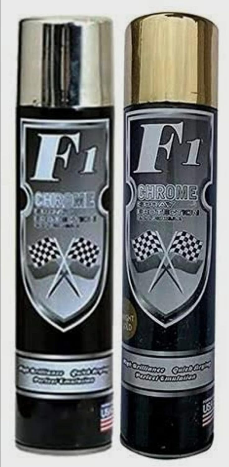 F1 (chrome & gold) Spray paint for car,bike,art and craft,metal,pots