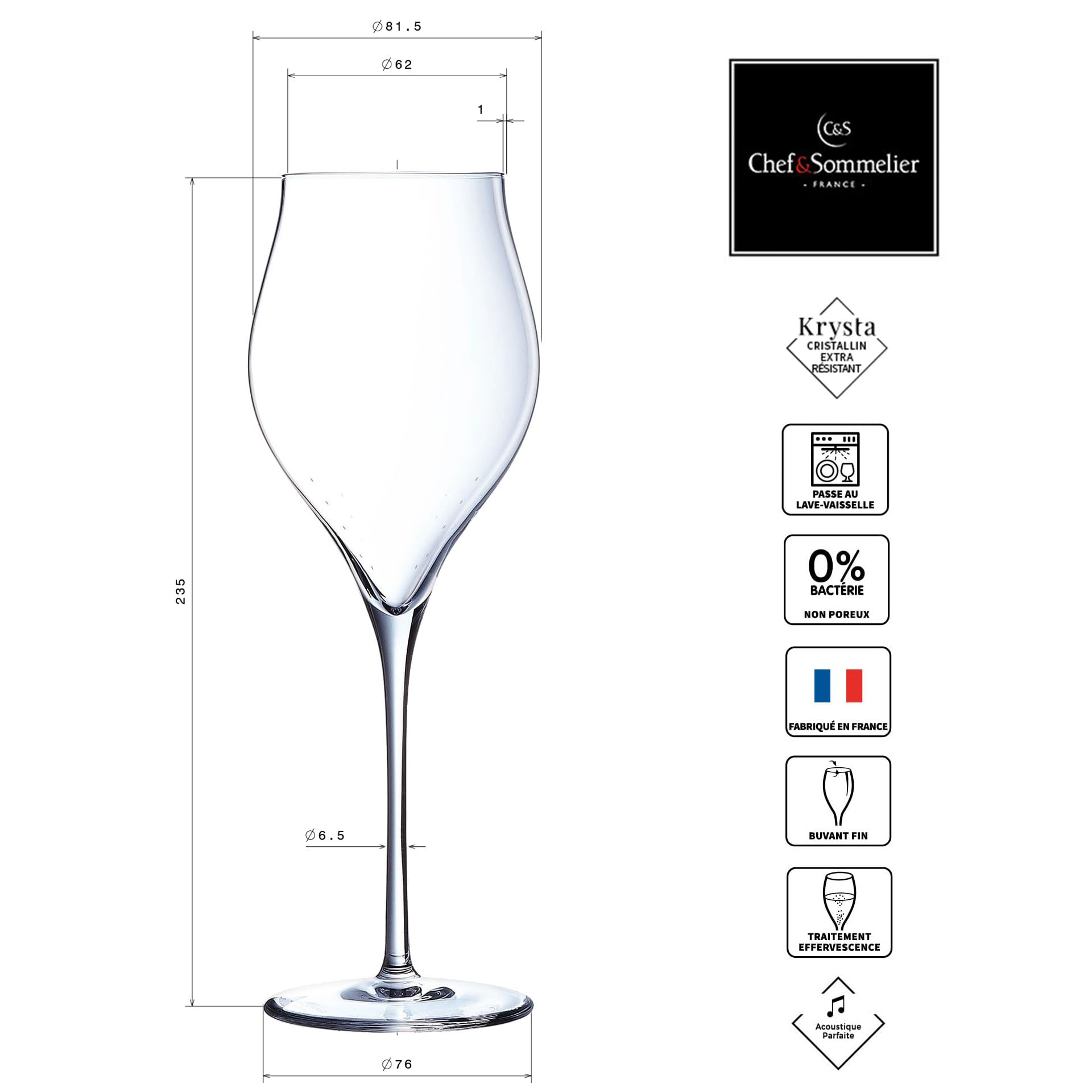Chef&Sommelier Collezione Exaltation – Set da 6 calici flute da champagne 30 cl in vetro trasparente – per champagne, prosecco, spumante e aperitivo – lavabili in lavastoviglie, fabbricati in Francia