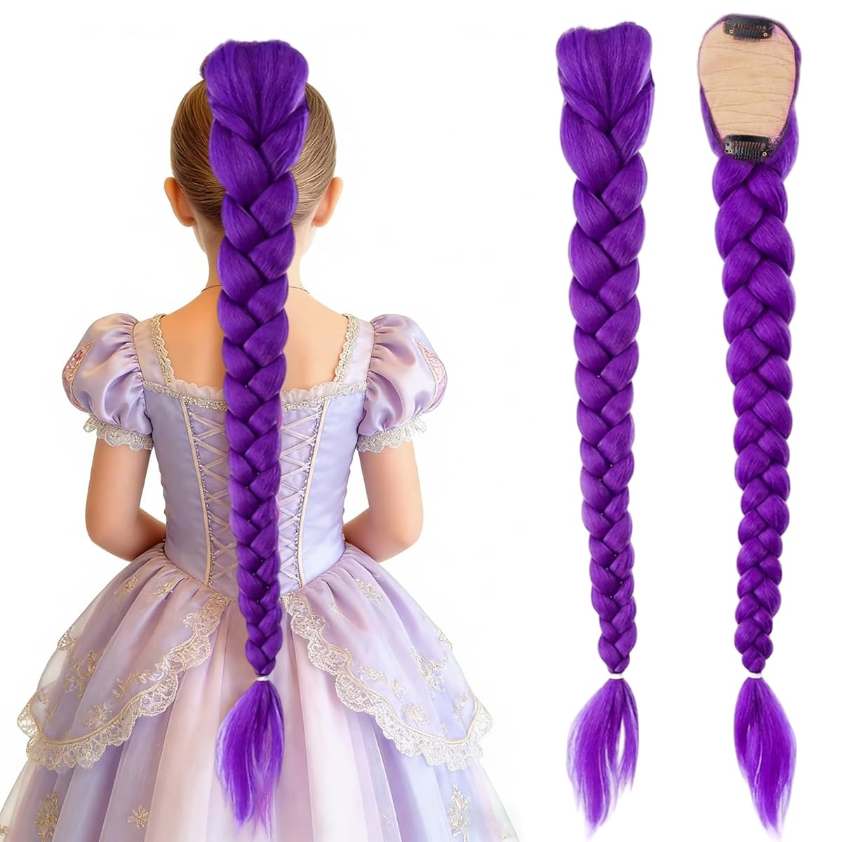 MAYCREATE® Long Purple Braids Cosplay Hair Extensions 26 Inch Synthetic Braiding Hair Easy Clip in Ponytail for Cosplay Halloween Costume-image-33