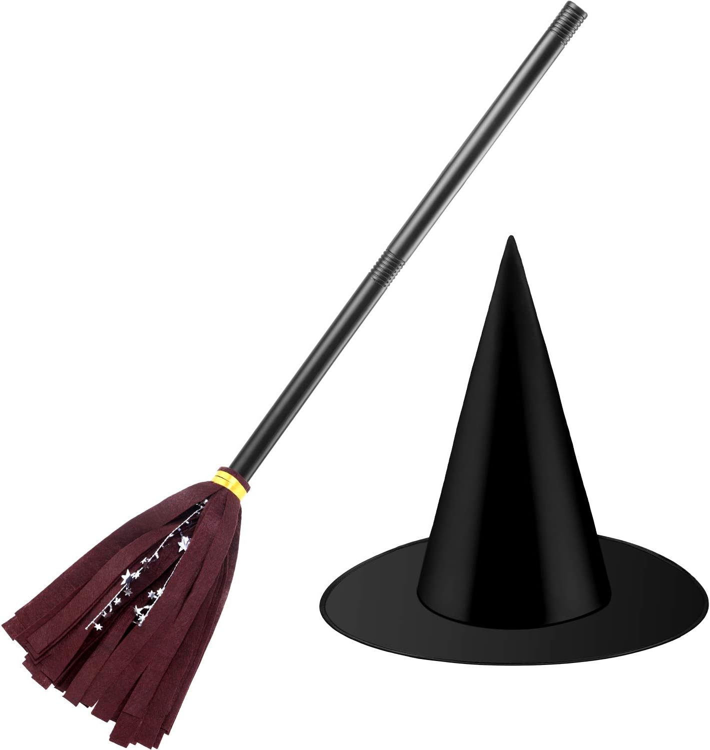 Skylety Witch Broom Hat Halloween Witch Costume for Kids Wizard Broomstick Black Wizard Hat Broom Halloween Party Cosplay