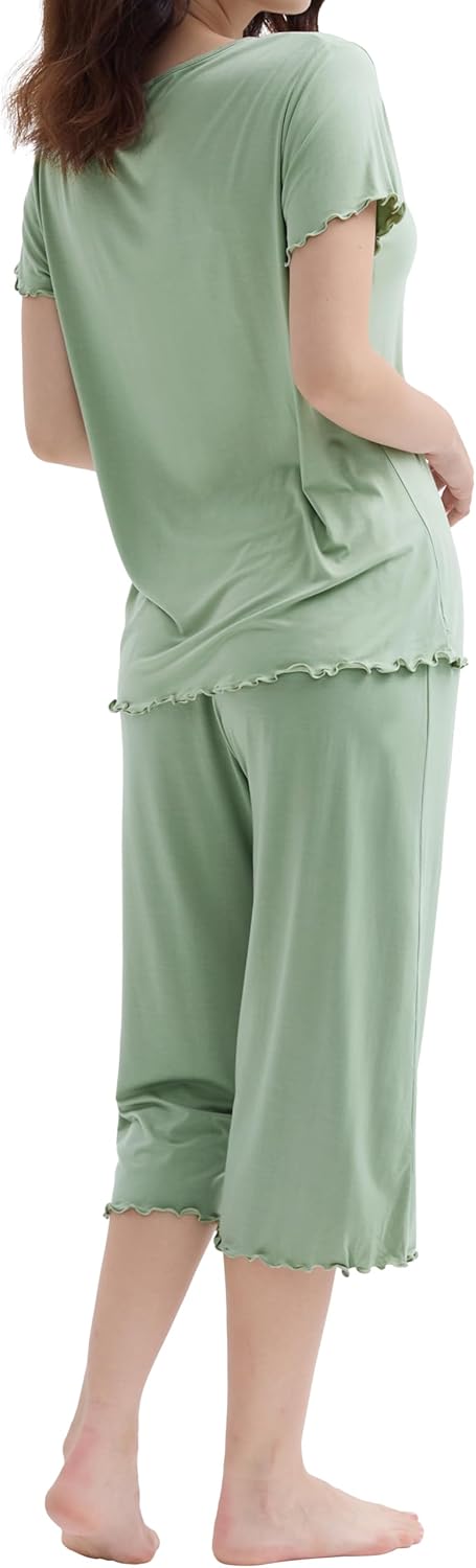Joyaria Bamboo Viscose Pajamas Womens Short Sleeve Capri Pjs Set Cooling Lightweight Sleepwear S-XXL - Image 7