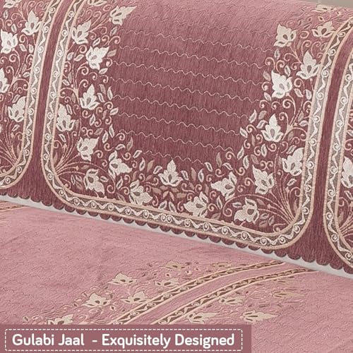 Image of HOKIPO Gulabi Jaal Premium Chenille Jacquard Sofa Cover 6 Seater Set - Washable 3+2+1 Sofa Panel for Seat & Back | 'Royal Aangan Series' (IN-1008 * 2 + IN-1007 * 2 + IN-1006 * 2-L1)