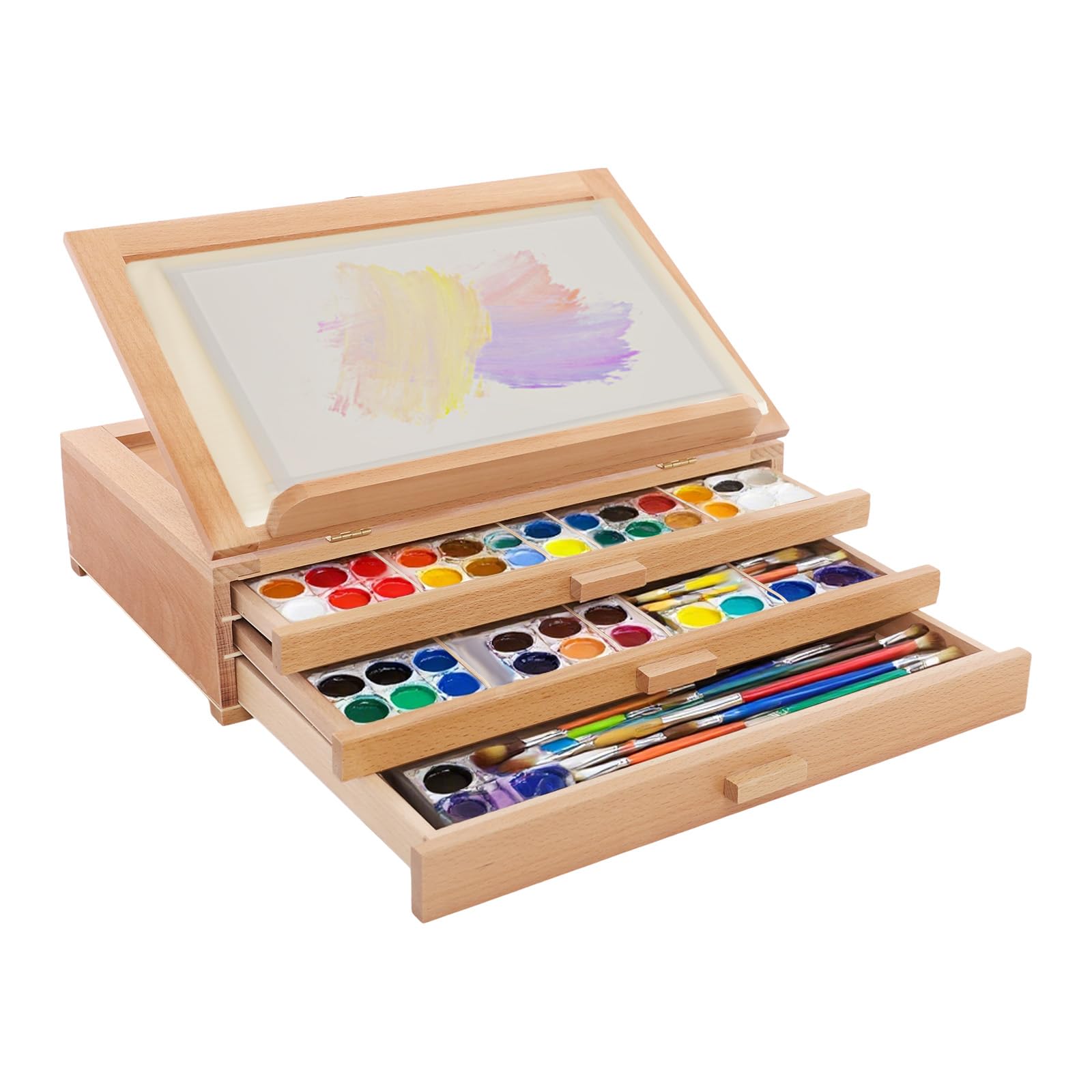 HADECOLL Beech Wood Drawing Table Easel, Adjustable Angle & Foldable, Desktop Art Stand For Painting & Sketching For Classroom Art Activities