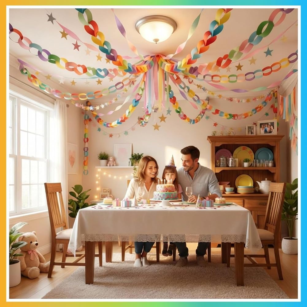 1000 Tiras de Guirnalda de Papel, Cadena de Papel para Manualidades de Construcción DIY para Decoración de Fiestas Navideñas en el Aula y el Hogar con Cinta Adhesiva
