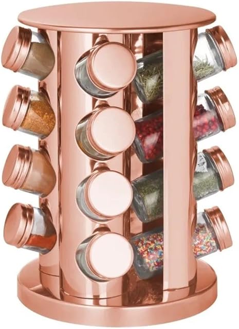 Porta Temperos Giratório Suporte Com 16 Potes Rose Gold Vertical
