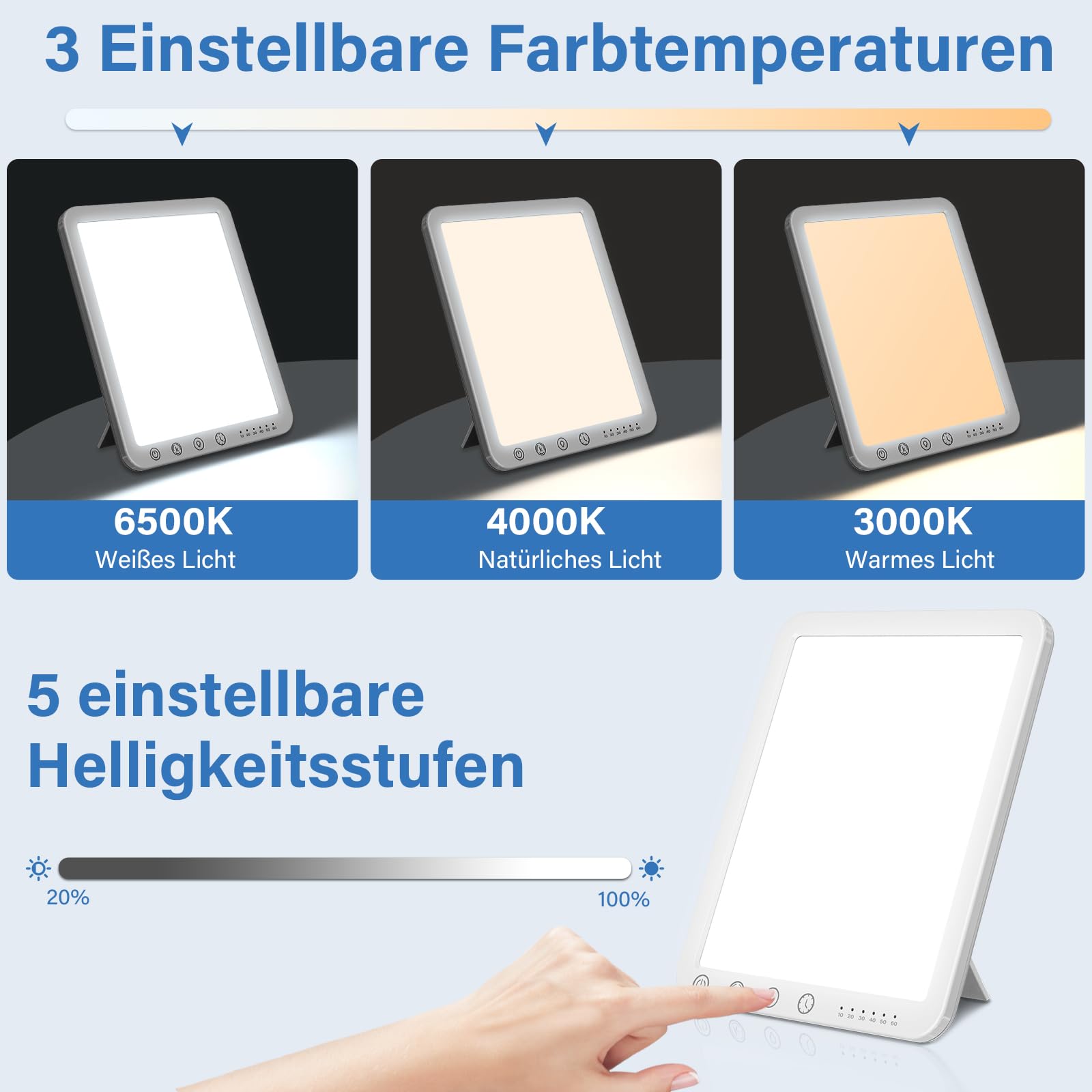 Tageslichtlampe Schreibtisch 15.000 Lux Sonnenlicht Lampe, UV-Frei Lichttherapielampe 3 CCT Dimmbar Simulation von Tageslicht für Gegen Winterdepression Verbessert Schlaf Stimmung Konzentration