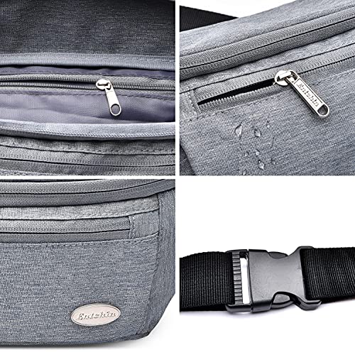 Entchin Fanny Pack for Women Men,Crossbody Belt Bag with 4-Zipper Pockets,Adjustable Waist Bag Pack,One of the Most Popular Travel Essential Gifts for Walking,Traveling,Cycling and Shopping (Gray)