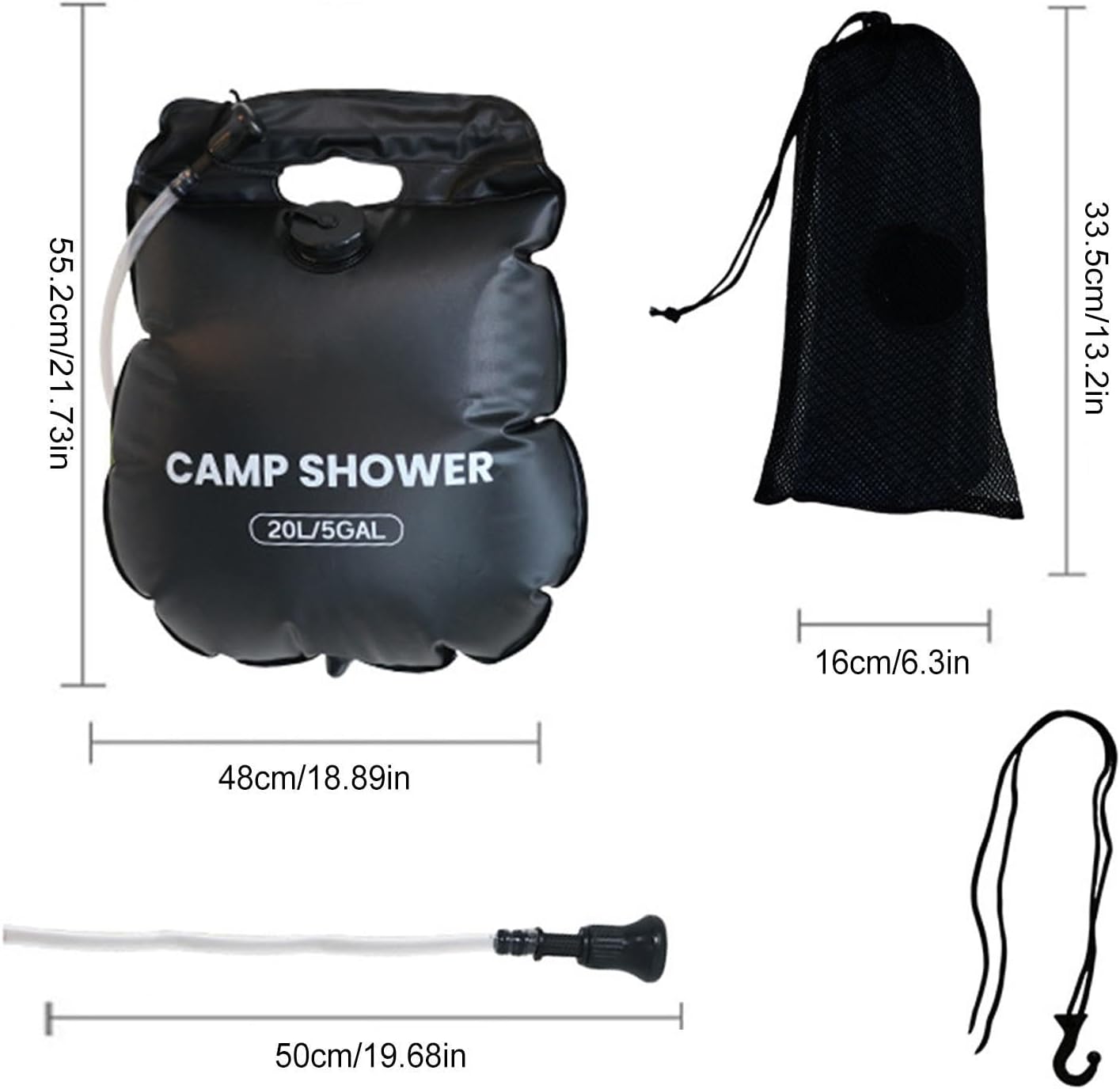 Camping Shower Bag - 5 Gallon Portable Kit, Outdoor Rinse Hose Set for Trav image 2