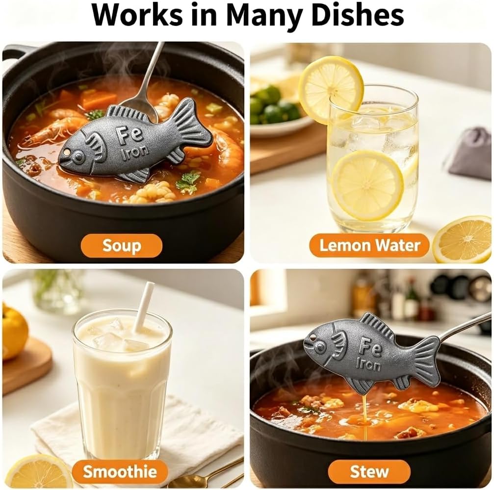 Iron Fish for Cooking Classic Cast Cooking Tool for Natural Mineral Infusion, Reusable Accessory for Water, Soup, Tea & Rice Eco-Friendly Metal Kitchenware for Daily Wellness (2 Pack)